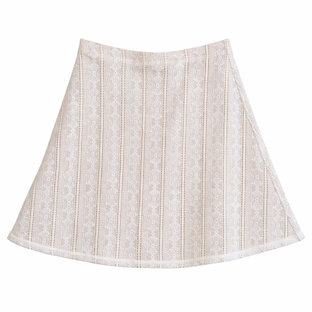 BCBGMaxAzria Cream Lace-Striped A-Line Skirt
